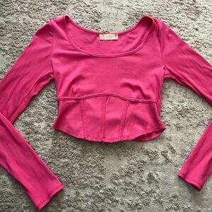 Altar'd State Hot Pink Ribbed Scoop Neck Top